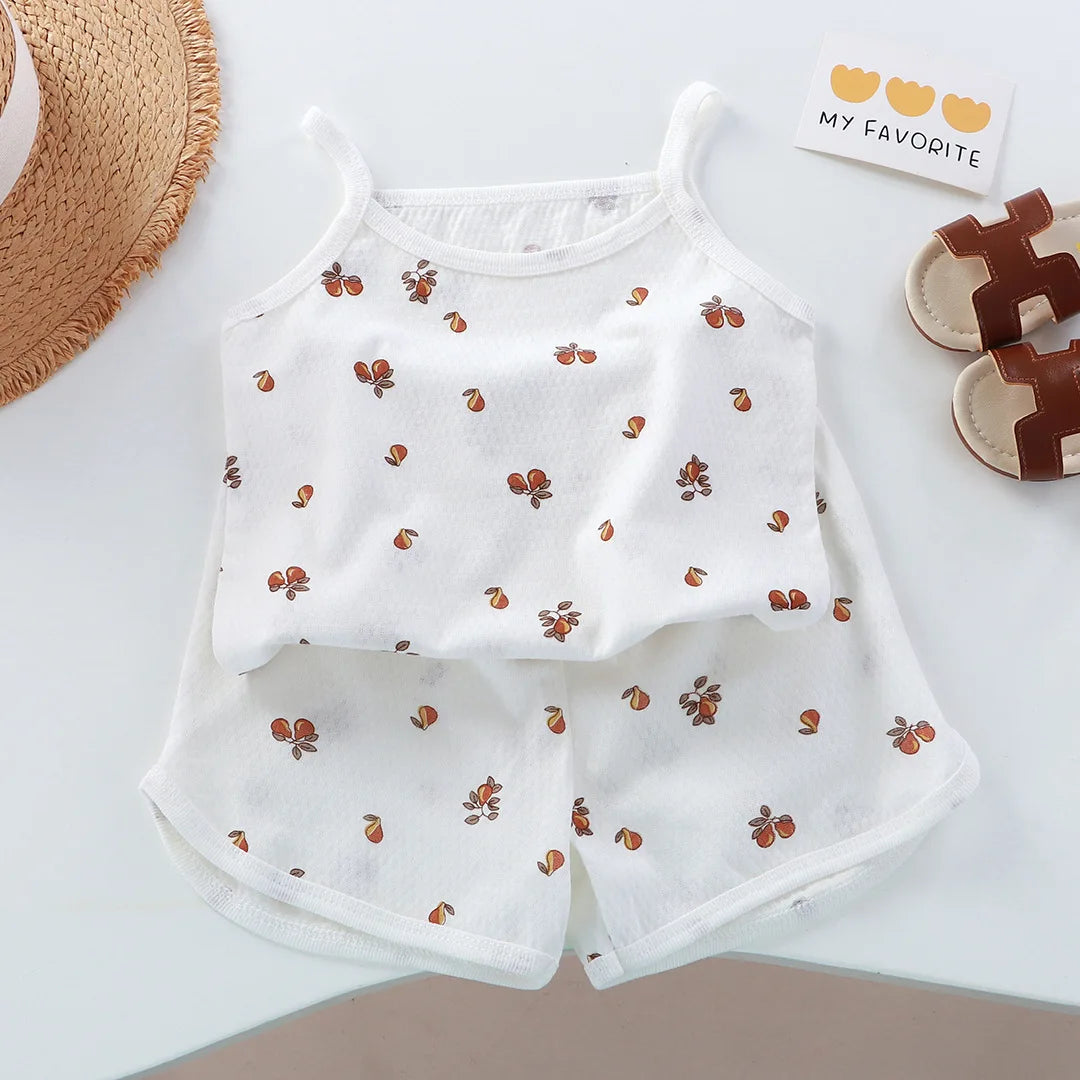 Summer baby girls' baby clothes outfits set thin cotton breathable cool camisole top+shorts suits for girls' baby clothing sets