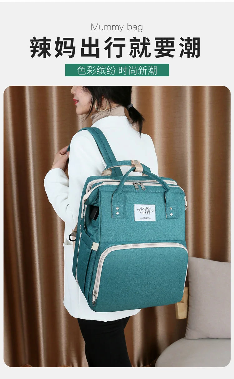 Baby Bed Mother Large Capacity Nappy Milk Bottle Backpacks with Changing Mat Convenient Baby Nursing Bags Gift Mommy Diaper Bags