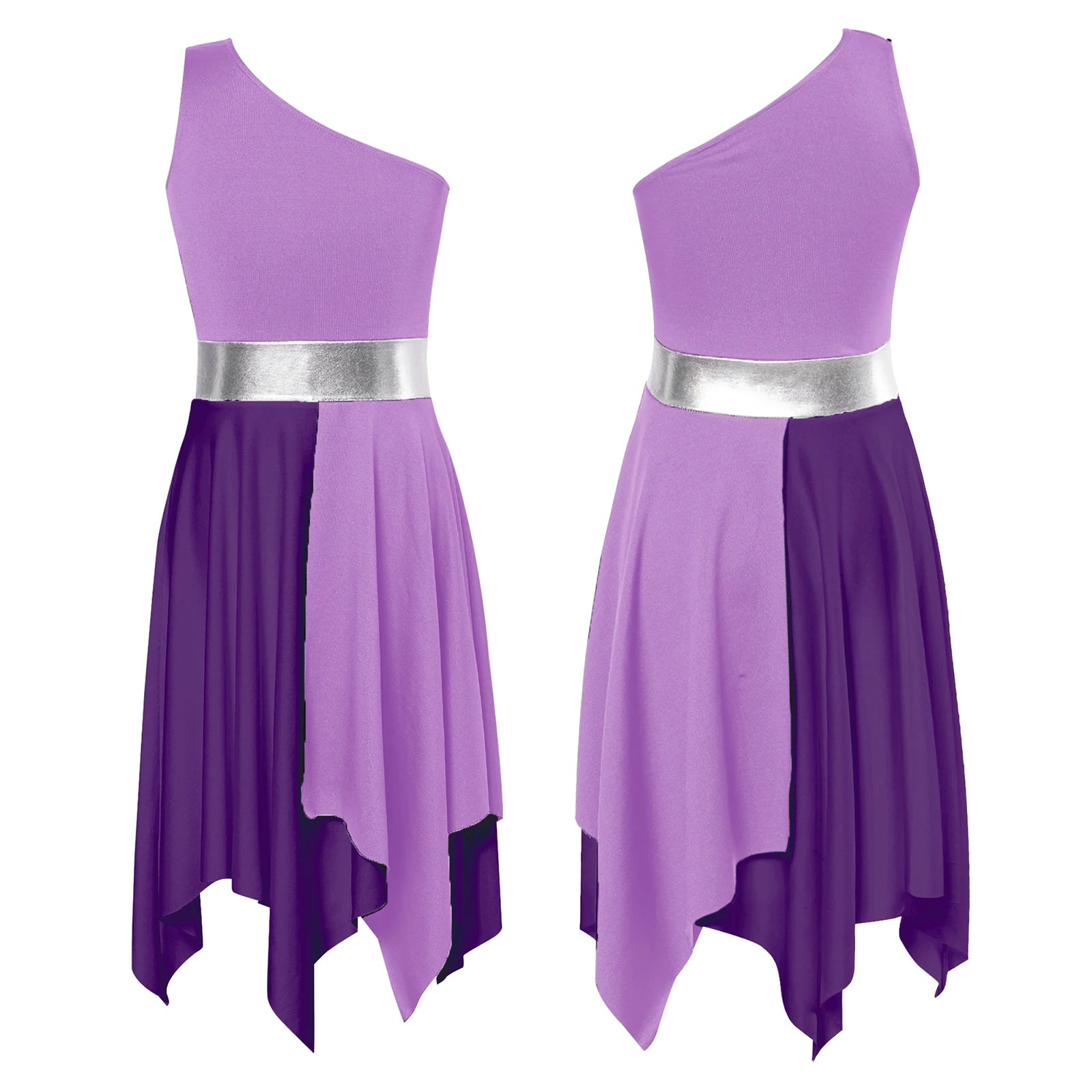 Kids Girls Modern Lyrical Ballroom Dance Dress Church Choir Praise Costume Sleeveless Asymmetrical Hem Contrast Color Gown