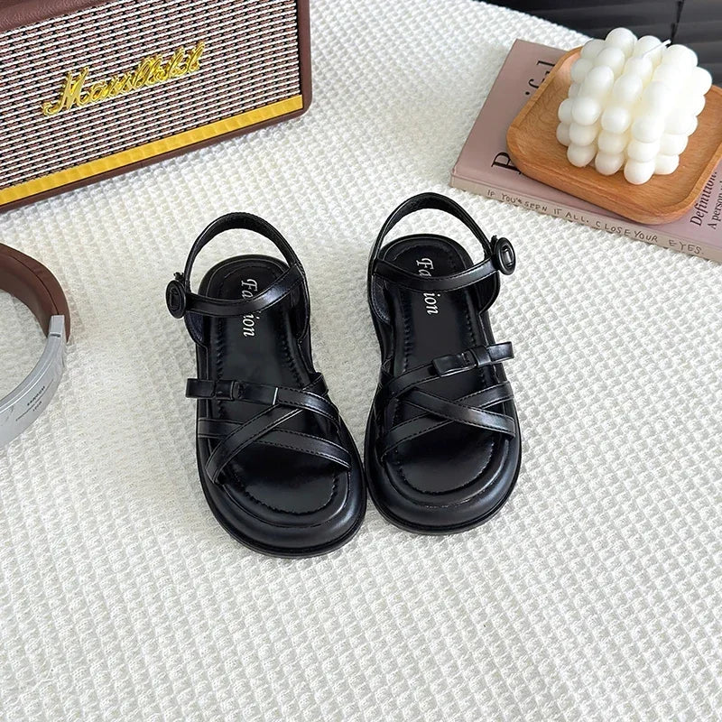 Girls Beach Shoes Bow-knot 2025 Summer Brand New Soft Open Toes Fashion Kids Sandals Princess Sweet Style Anti-slippery Shoes