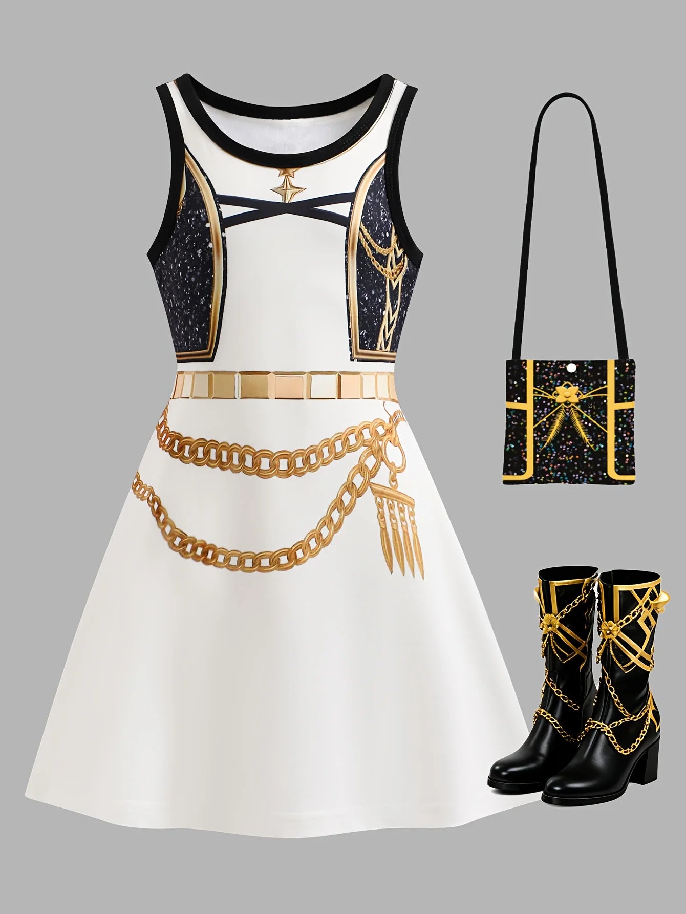 Girls' Tank Top Dress Stage Performance Summer Printed Sleeveless A-line Casual College Style Dress