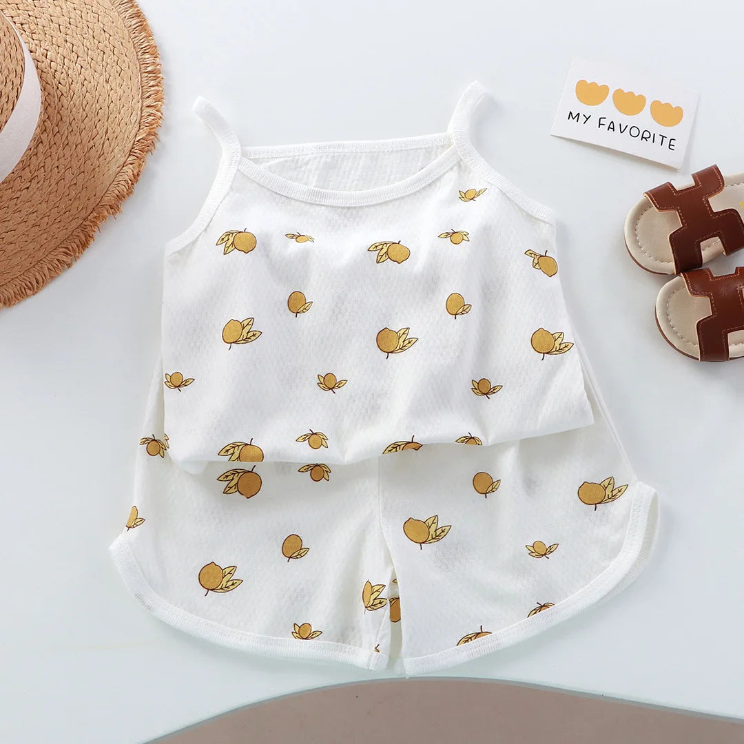 Summer baby girls' baby clothes outfits set thin cotton breathable cool camisole top+shorts suits for girls' baby clothing sets