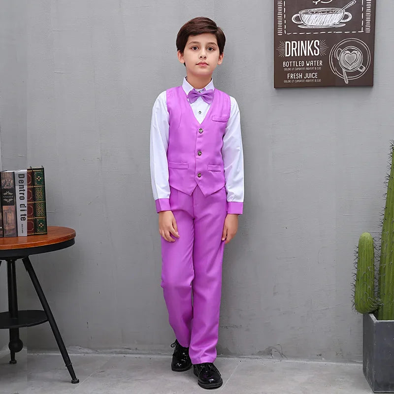 Boys' Small Suit, Vest Set, Big Children's Strap Pants, Performance Dress, Wedding Piano Performance
