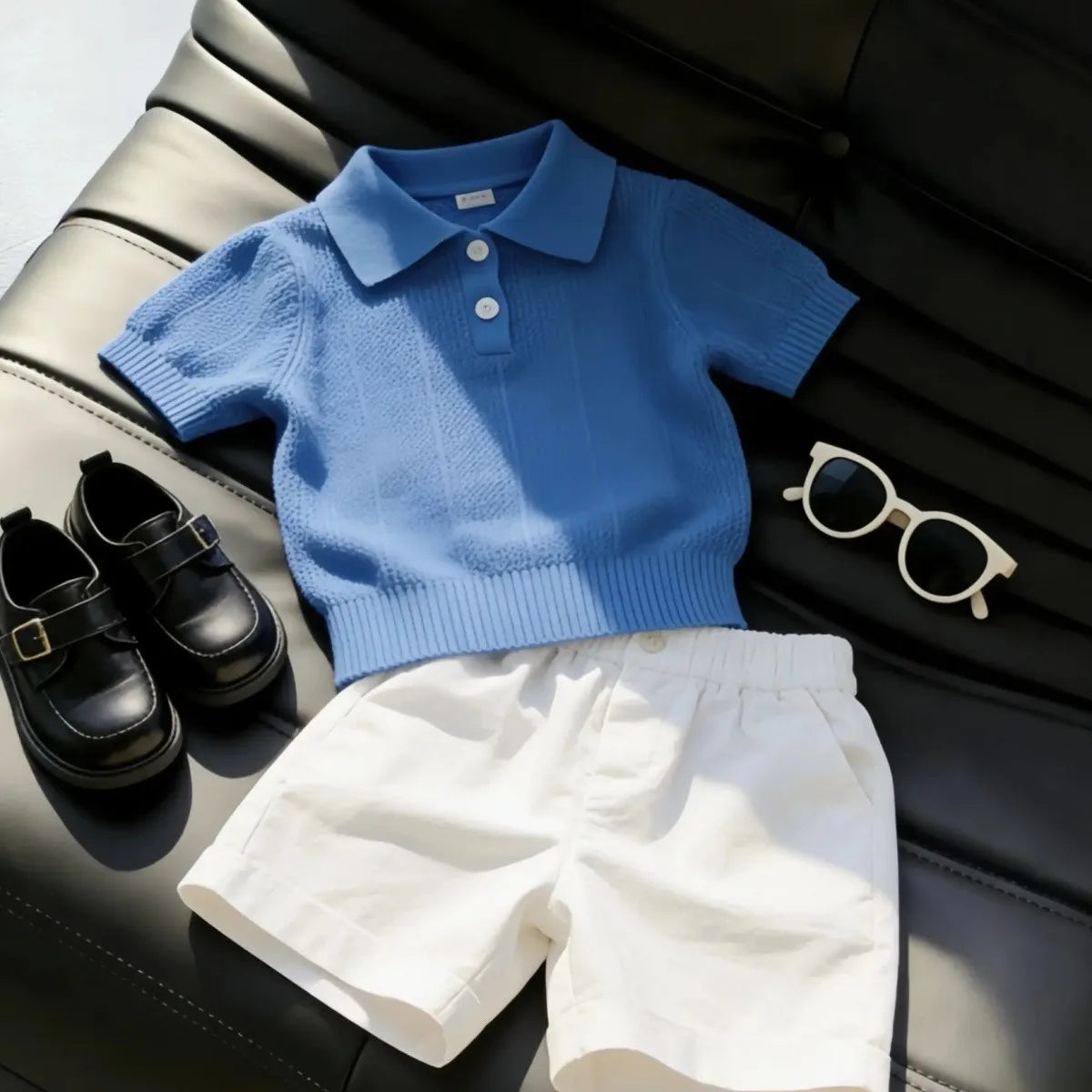 Boys Summer Outfit Fashion New Stylish Children's Handsome Hollow Polo Short Sleeve T-Shirt Plus Casual Pants Two-Piece Set