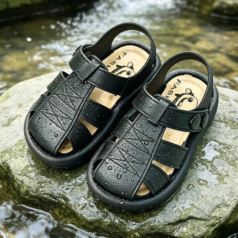 Boys Classic Roman Closed Toe Sandals Soft Non Slip Sole Breathable Summer Kids Casual Beach Daily Walking Shoes