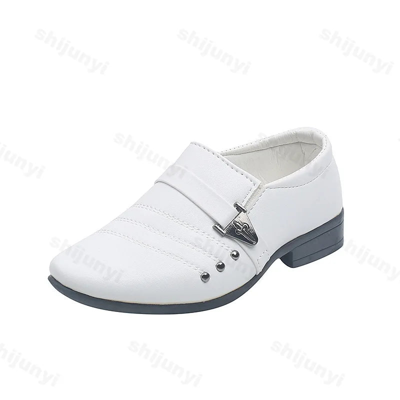 Children Boys Leather Shoes 2026 New Retro Fashion Non-slip Pointed Toe Dress Shoes British Style Performance Kids Oxford Shoes