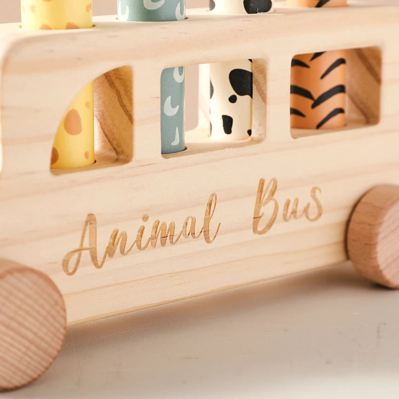 Baby Wooden Bouncing Toys Car Animal Bus Shaped Newborn Education Sensory Puzzle Hand Eye Coordination Training Toys Baby Gifts