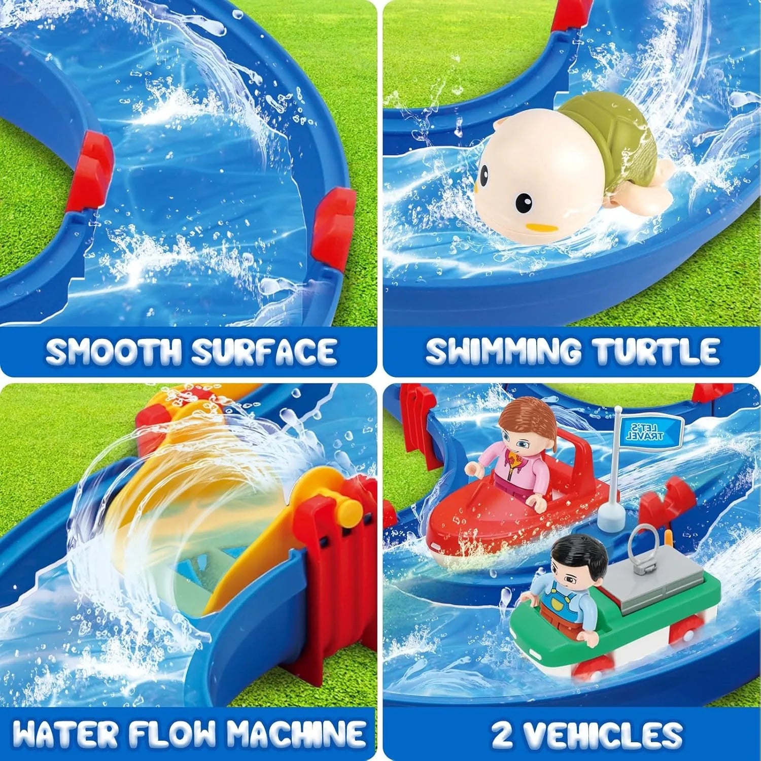 Children's outdoor water table toys, water park toy set of 50 DIY beach toys, lawn, pool waterway toys, suitable for boys and gi