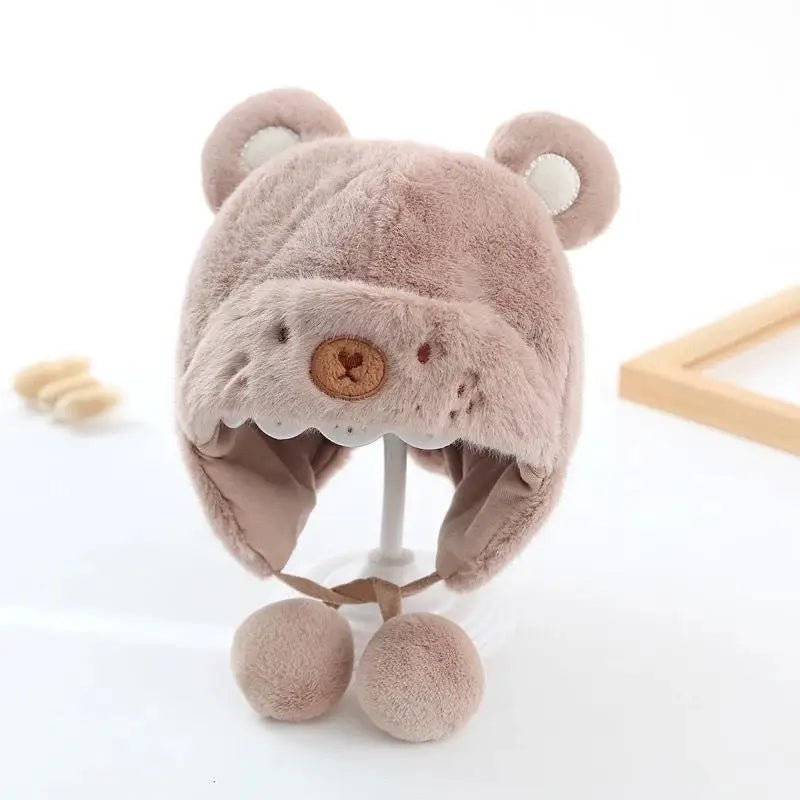 Cute Winter Warm Kids Girl Boys Baby Hats Fleece Wool Hemming Caps With Ball Solid Wool Ear Protection Hats Soft Newborn Bonnet