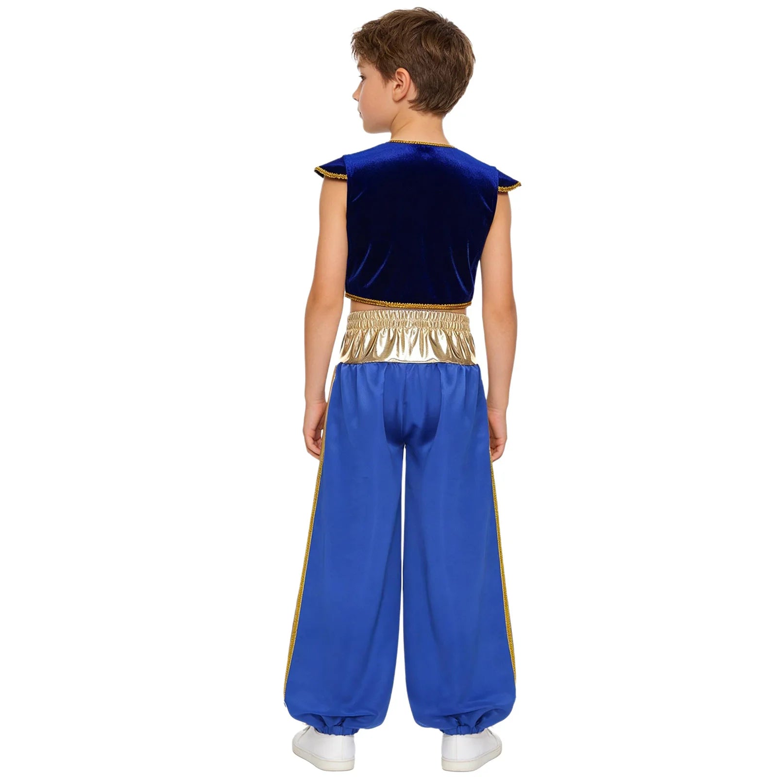 Teen Boys Arabian Prince Dress Up Outfit Halloween Lamp Elf Cosplay Costume Cap Sleeve Vest with Harem Pants Arab Dance Bloomers