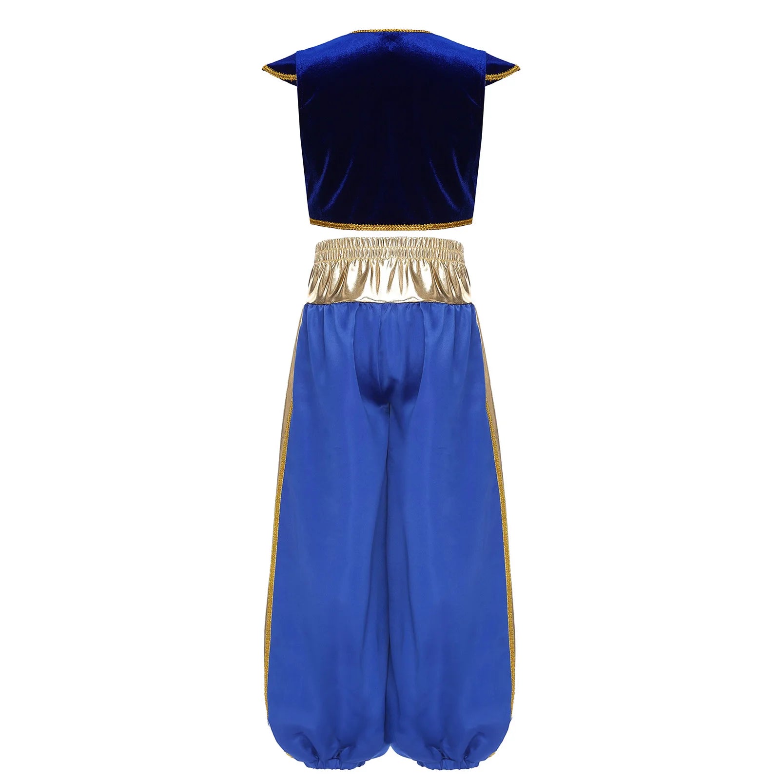 Teen Boys Arabian Prince Dress Up Outfit Halloween Lamp Elf Cosplay Costume Cap Sleeve Vest with Harem Pants Arab Dance Bloomers