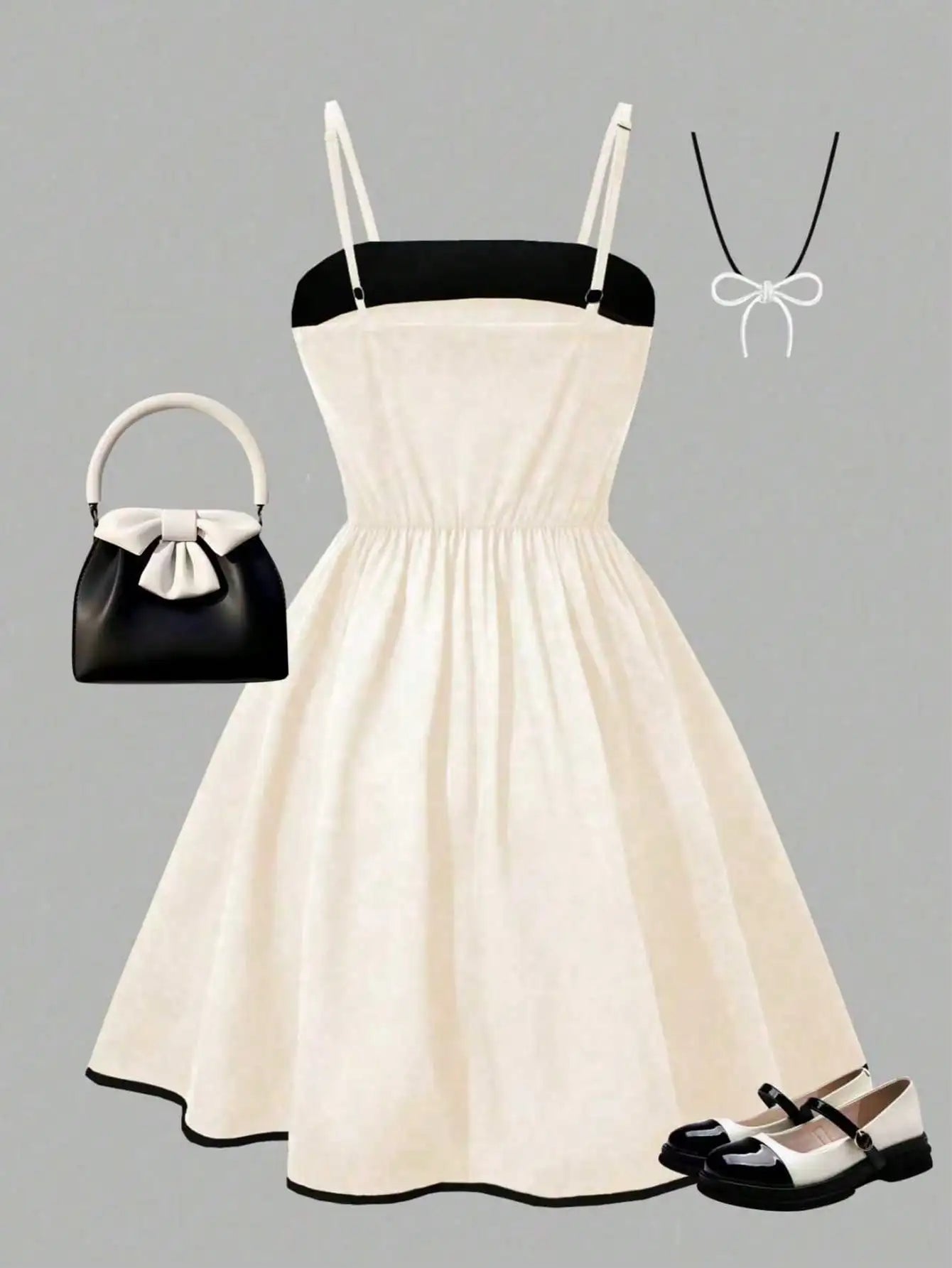 Girls' dress summer outfit; children's summer bow dress; girls' medium and large dress for parties, outdoors, travel