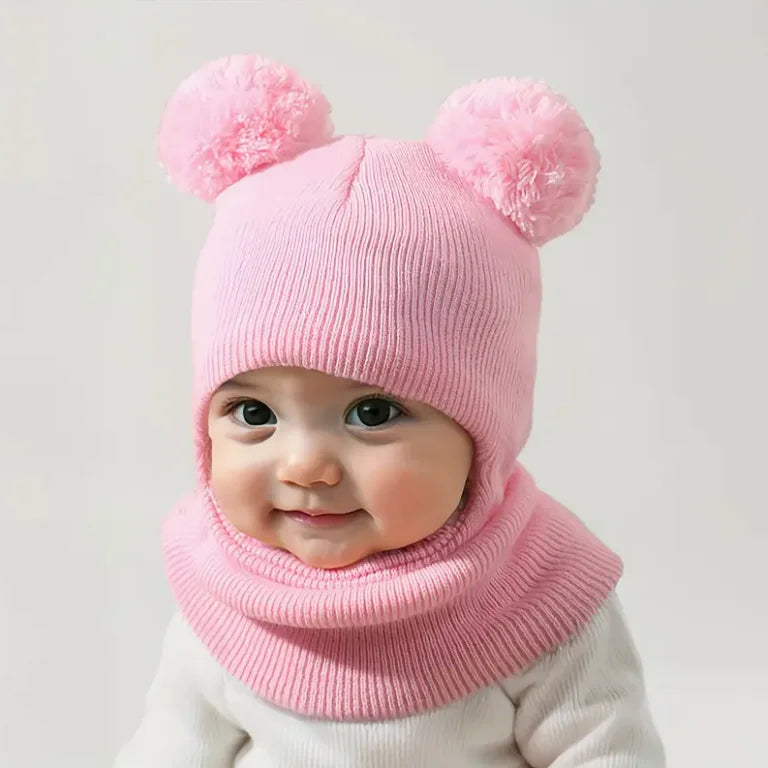 Winter Hat with Pom-Pom Trim - Soft Stretchy Knit Beanie for 0-3 Year Olds, Lightweight & Windproof, with Accents, with Trim