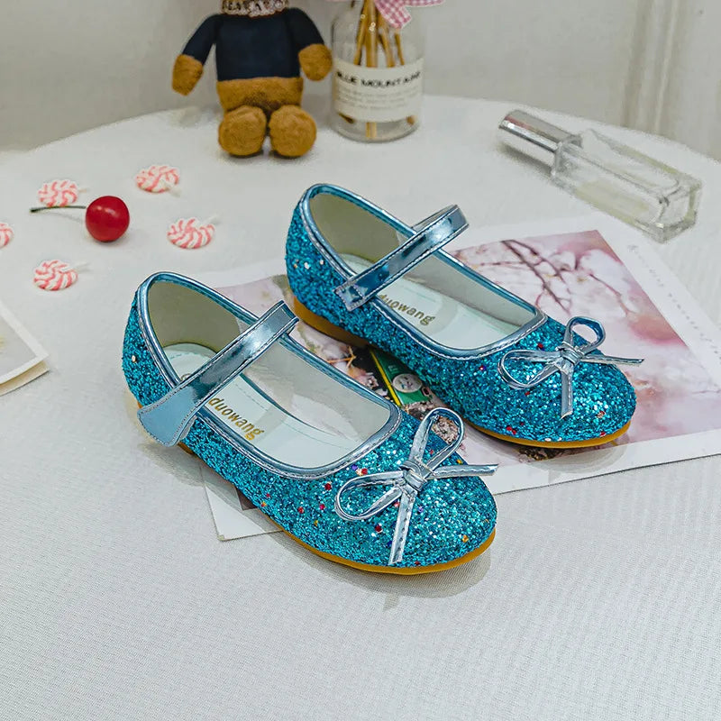 Brand Girl Shoe Autumn Sequins Dress for Girls Bow Princess Shoes Middle Large Child Flat Shoe Versatile Women Shoe Zapatos Niña