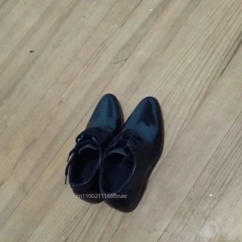 Boys' Dance Leather Shoes New British Style Leather Material Lace Up Children's Student Black Stage Dance Performance Shoes