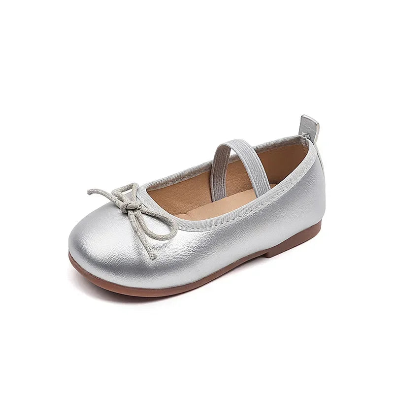 Girls Dance Shoes Round Toes Simple Bow Kids Leather Shoes Slip-on Soild Color Versatile 2025 Brand New Children Flats MaryJanes