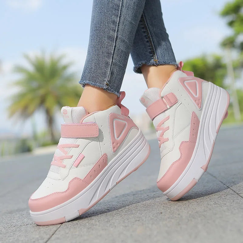 Boys and Girls Roller Skate Shoes Fashion Casual Sports Children 4-Wheels Sneakers for Kids  Gift Nice Footwear