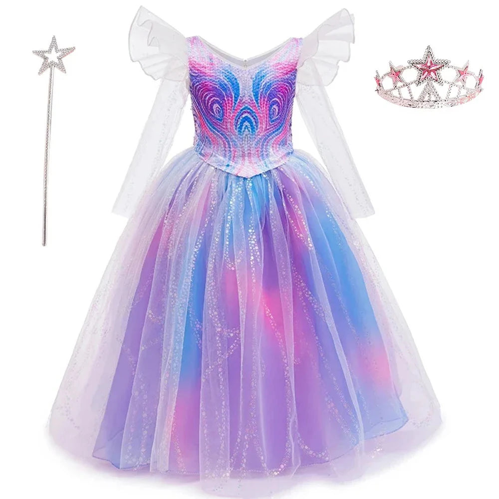 Girls Party Dresses Princess Perform Clothes With Accessory New Movie Witch Glinda Cosplay Costumes Children Carnival Outfits
