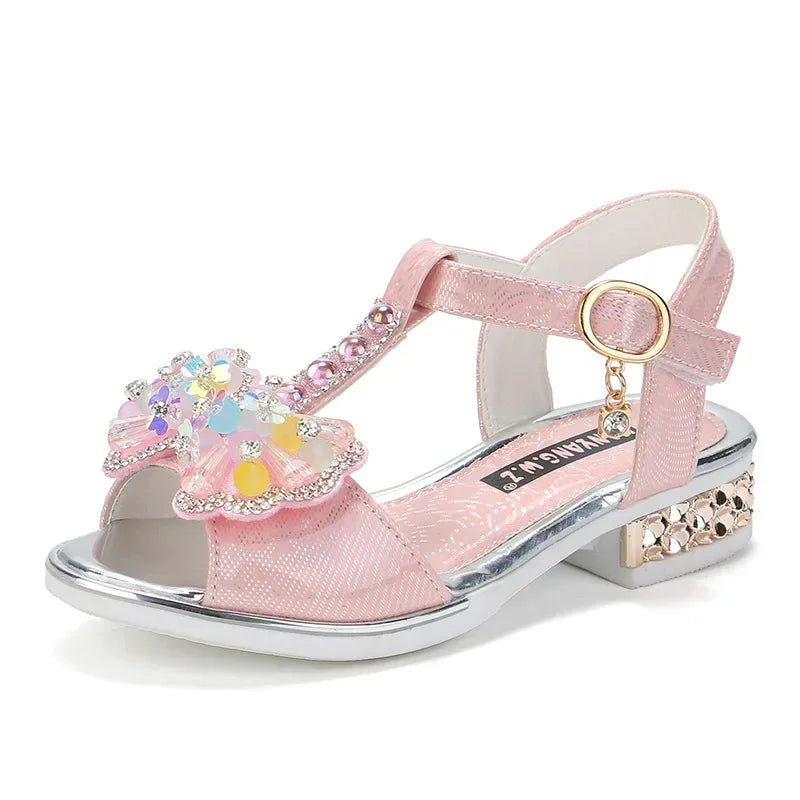 Girls Dance Shoes Non-slip Soft Sole 2025 Summer New Kids Princess Shoes T-strap Open Toes Children Sandals Sweet Bows Non-slip