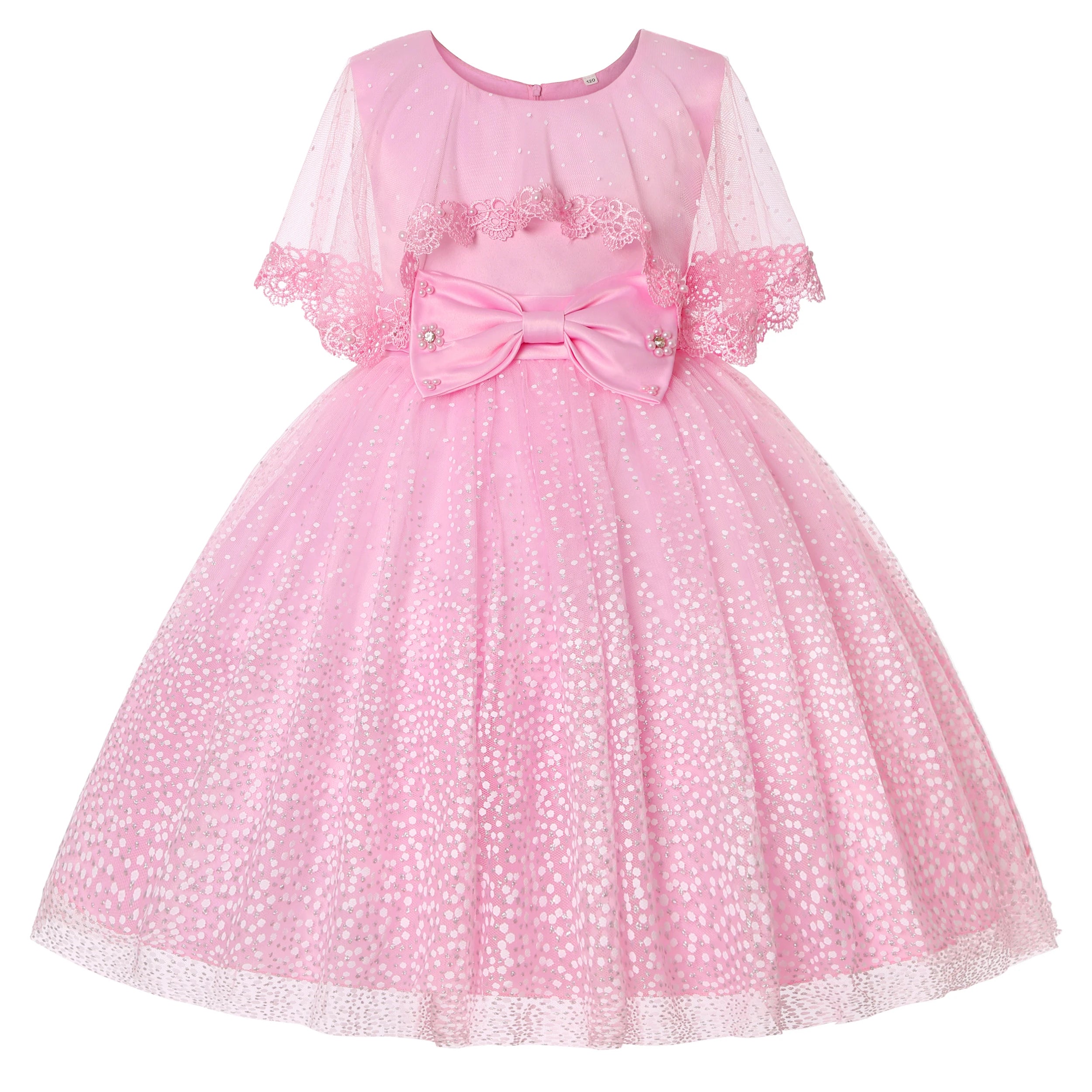 Girls' Holiday Party Dress with Shawl Net Bow Children's Dress for Special Occasions New Ins Style
