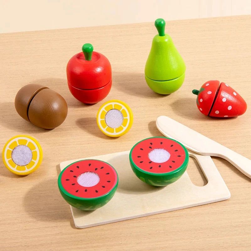 Montessori Wooden Toys Simulation Kitchen Pretend Classic Game Educational For Children Kids Gift Cutting Fruit Vegetable Set