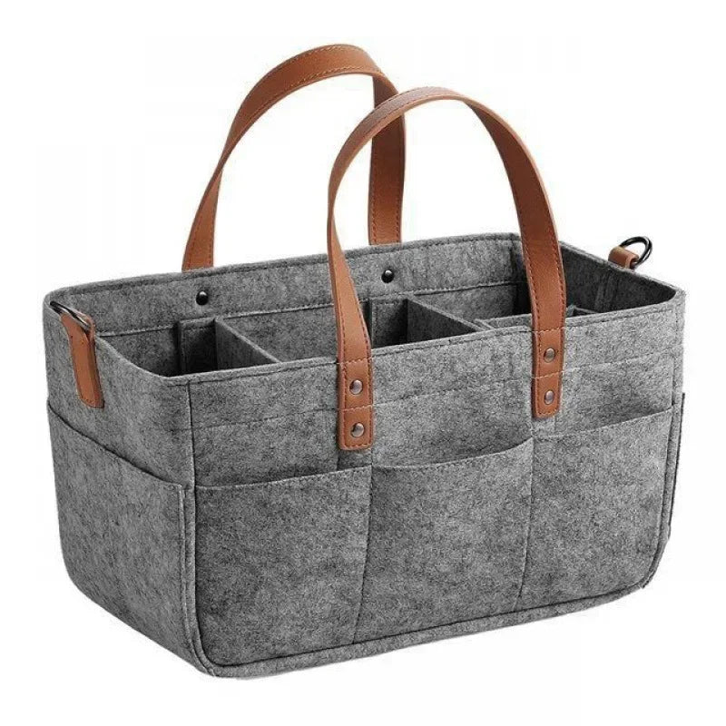 Baby Felt Storage Nursery Organizer Basket Infant Diaper Bag with Handle Caddy Changing Nappy Kids Storage Carrier Large Pocket
