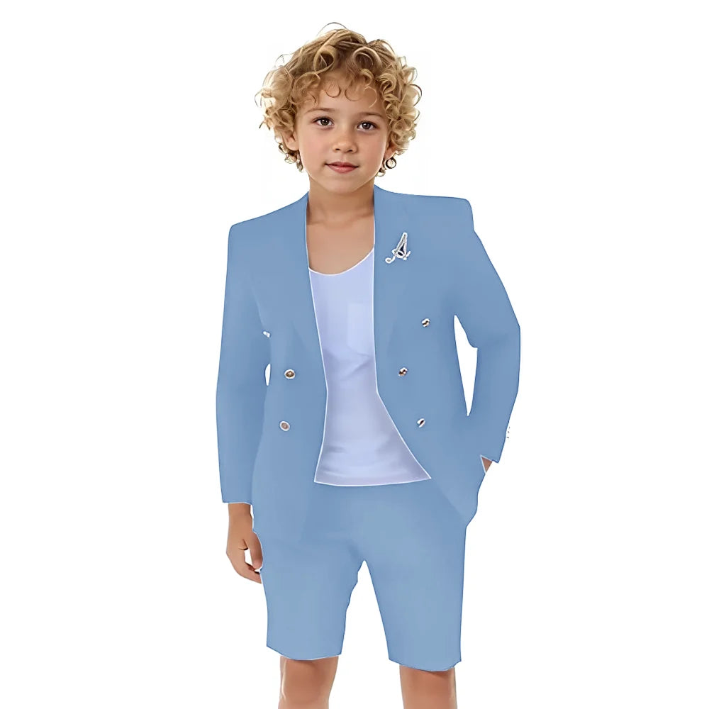 Boys Shorts Suit for Summer 2 Piece Slim Fit Double Breasted Beach Wedding Tuxedo Kids Formal Suit Outfit