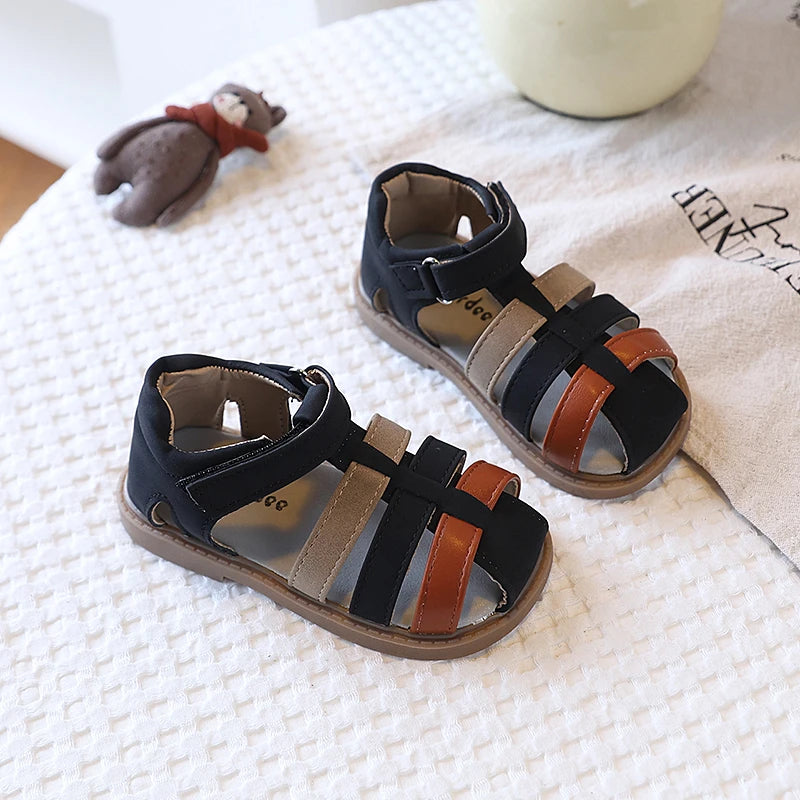 Boys Summer Closed Toe Sandals Anti-Collision Soft Sole Beach Shoes Non-Slip Rubber Bottom Toddler Casual Footwear 21-30