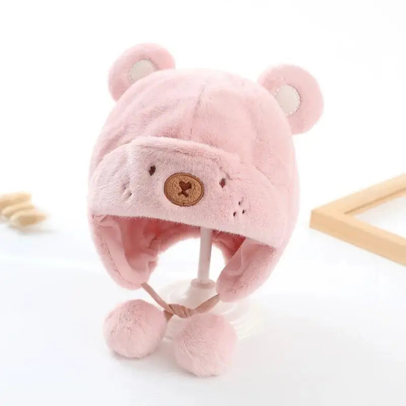 Cute Winter Warm Kids Girl Boys Baby Hats Fleece Wool Hemming Caps With Ball Solid Wool Ear Protection Hats Soft Newborn Bonnet