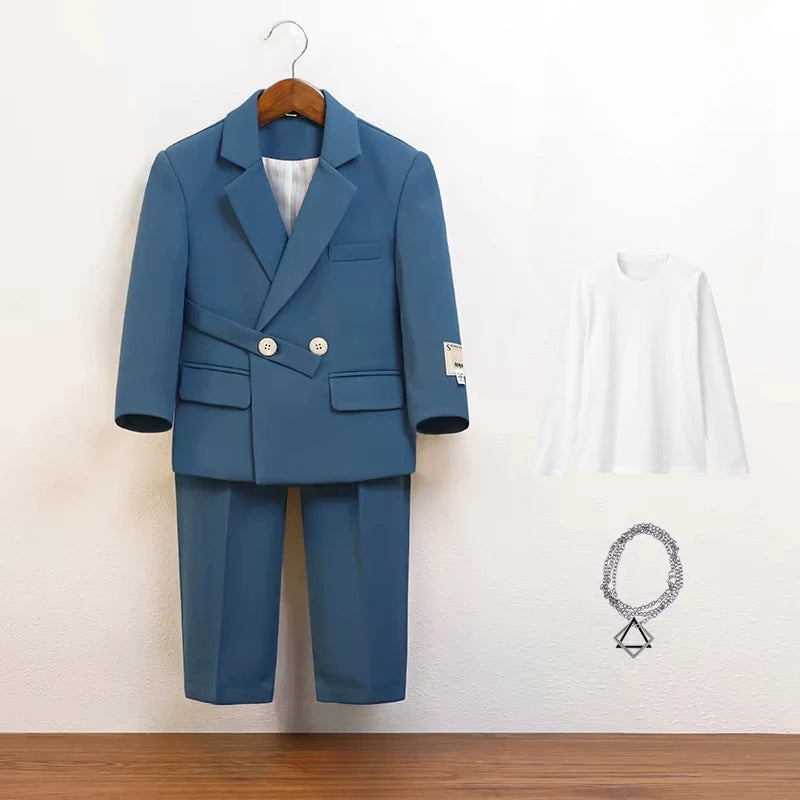 Boys Suit Fashion Design Handsome School Children's Clothes Set Casual Blazers Pants 2pcs Page Boy Wedding Performance Costumes