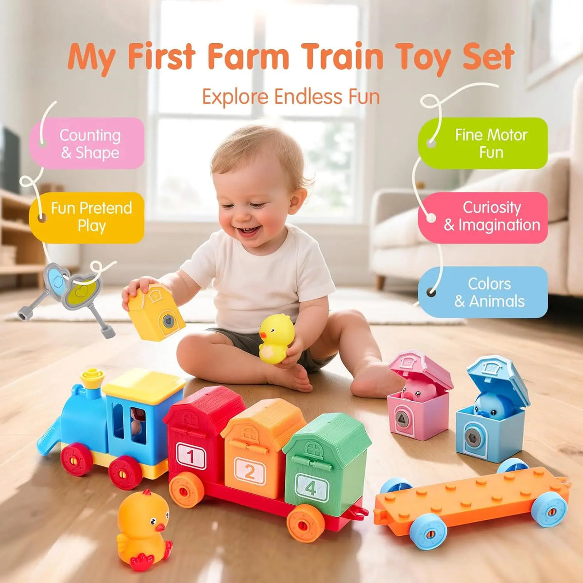 Montessori Train Toy Set Toddler Early Educational Learning Toys Counting Sorting Toys Fine Motor Finger Puppets Games For Kid