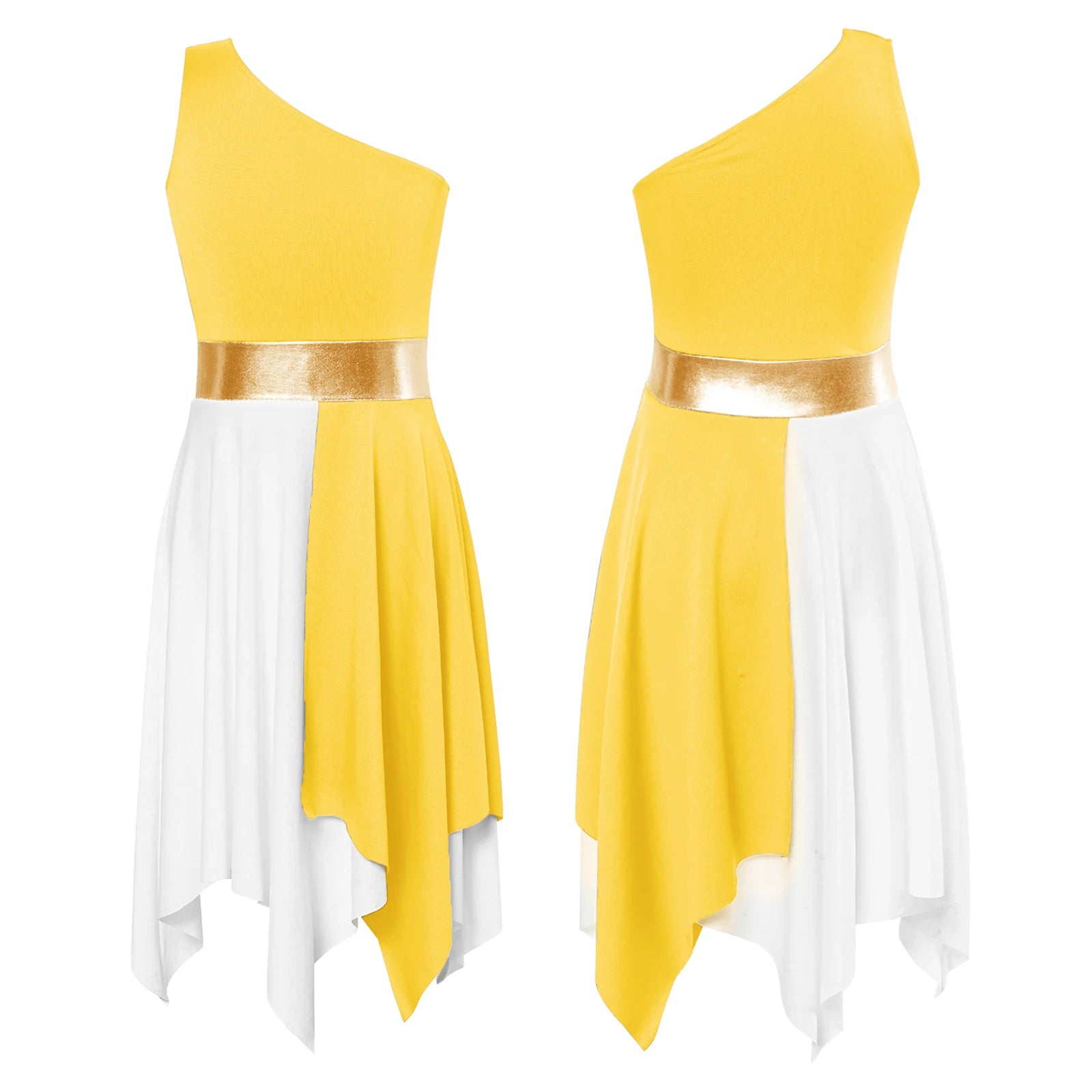 Kids Girls Modern Lyrical Ballroom Dance Dress Church Choir Praise Costume Sleeveless Asymmetrical Hem Contrast Color Gown