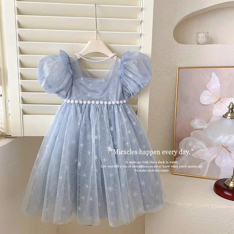 Girls Casual Dresses Summer Dress for Girls Children's Ethereal Puff-Sleeve Tulle Princess Dress Kids Clothes