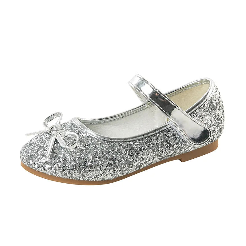Brand Girl Shoe Autumn Sequins Dress for Girls Bow Princess Shoes Middle Large Child Flat Shoe Versatile Women Shoe Zapatos Niña