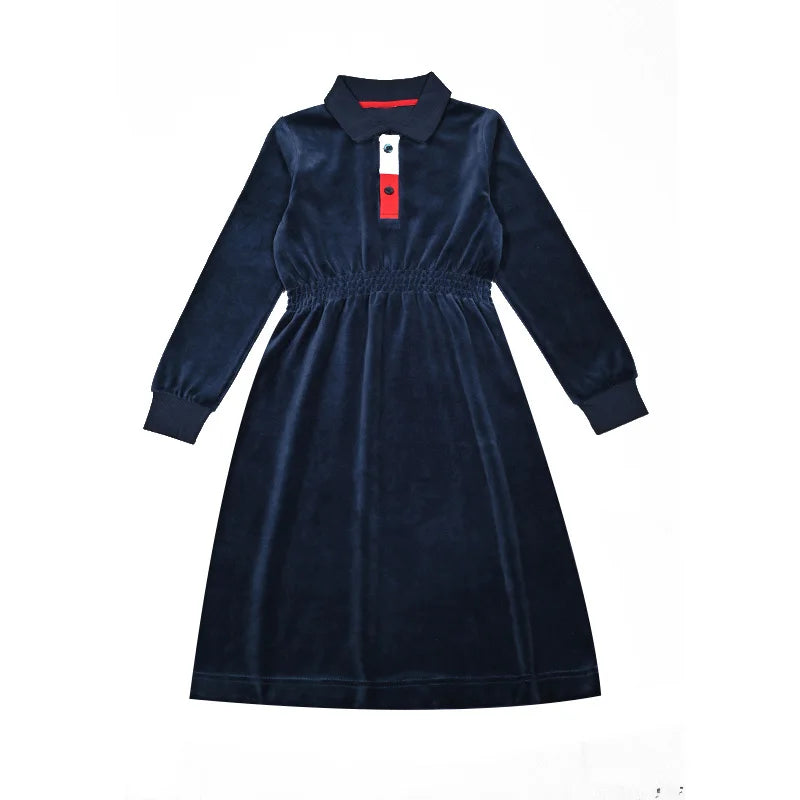 Family Clothes Navy Velour Set Girls Dress Boys Shirt Baby Romper Older 2 Pieces Set Long Sleeves Children Outfit Clothes