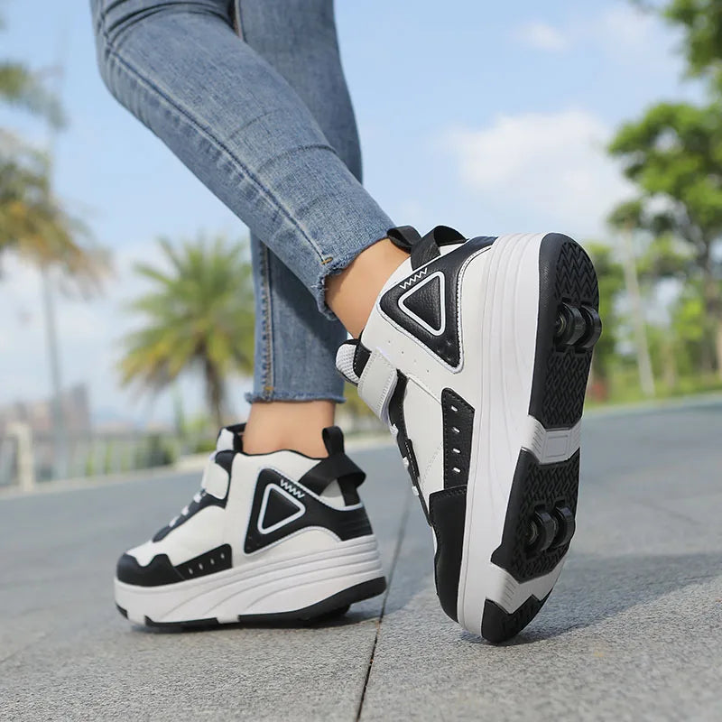 Boys and Girls Roller Skate Shoes Fashion Casual Sports Children 4-Wheels Sneakers for Kids  Gift Nice Footwear