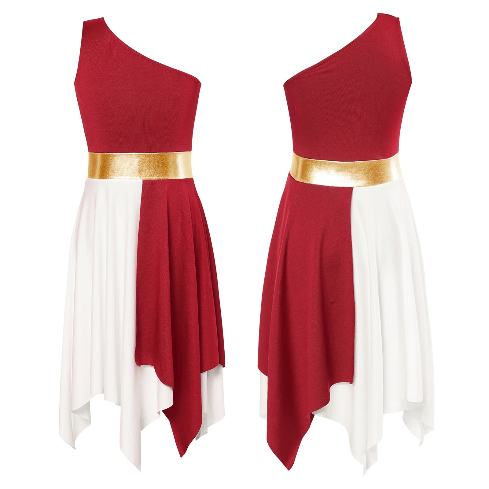 Kids Girls Modern Lyrical Ballroom Dance Dress Church Choir Praise Costume Sleeveless Asymmetrical Hem Contrast Color Gown