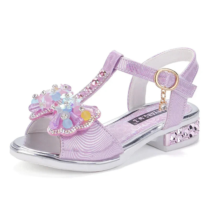 Girls Dance Shoes Non-slip Soft Sole 2025 Summer New Kids Princess Shoes T-strap Open Toes Children Sandals Sweet Bows Non-slip
