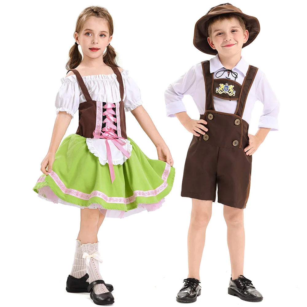 Children's Boys Girls German Oktoberfest Costume Bavarian Dress Kids Overalls Pants Cosplay Carnival Party Halloween Masquerade