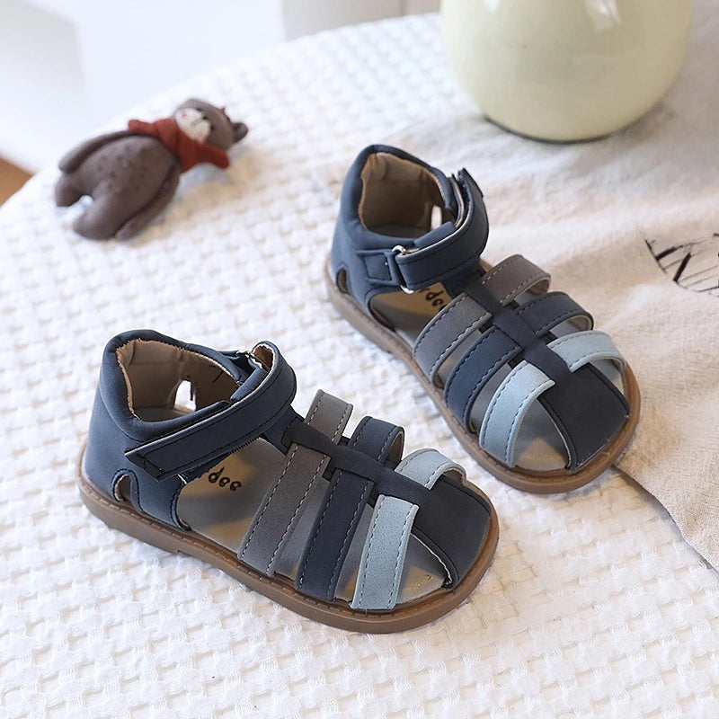 Boys Summer Closed Toe Sandals Anti-Collision Soft Sole Beach Shoes Non-Slip Rubber Bottom Toddler Casual Footwear 21-30