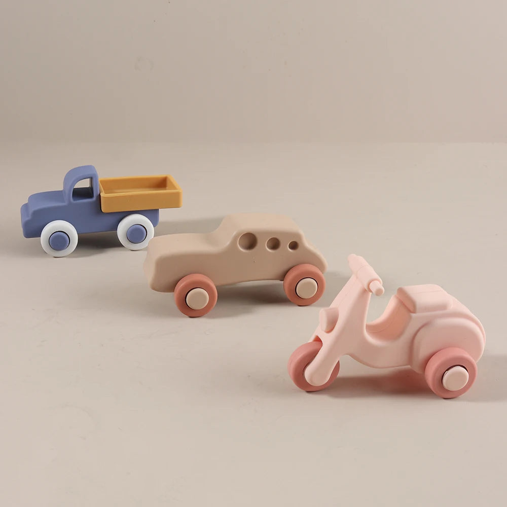 Personalized Baby Teether Silicone Car Truck Toy Motorbike Airplane Teething Toy Infant Montessori Educational Toy
