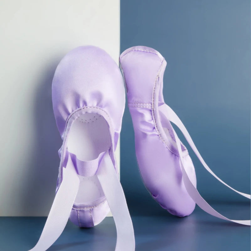 Girls Ballet Shoes Kids Satin Dance Slippers With Ribbon Toddler Soft Split Sole Ballerina Practice Gym Adult Yoga Cat Claw Shoe