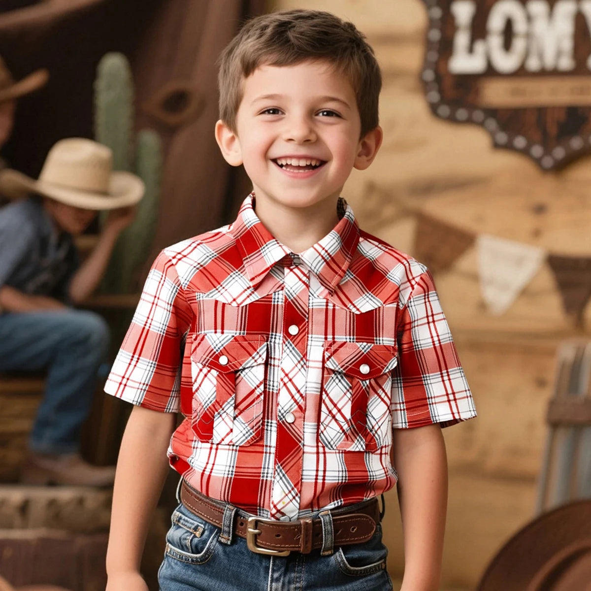 Boys Western Shirts Cowboy Outfit for Kid Toddler Halloween Carnival Fancy Dress Set Farm Theme Birthday Paty Gift Plaid Clothes