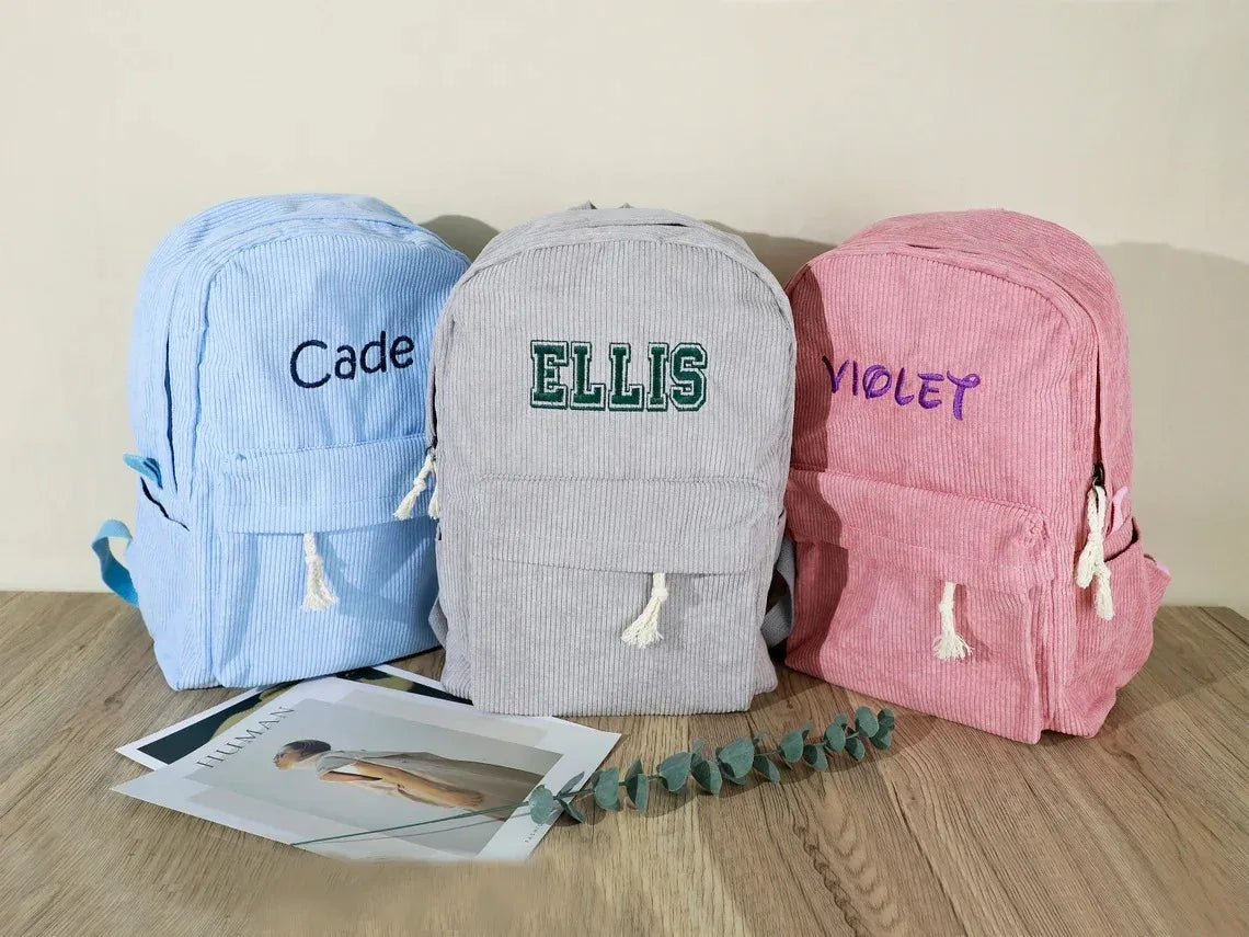 Kids School Bag Personalized Toddler Backpack Embroidered Name Child Corduroy Backpack Birthday Gift Laptop Bag Back to School