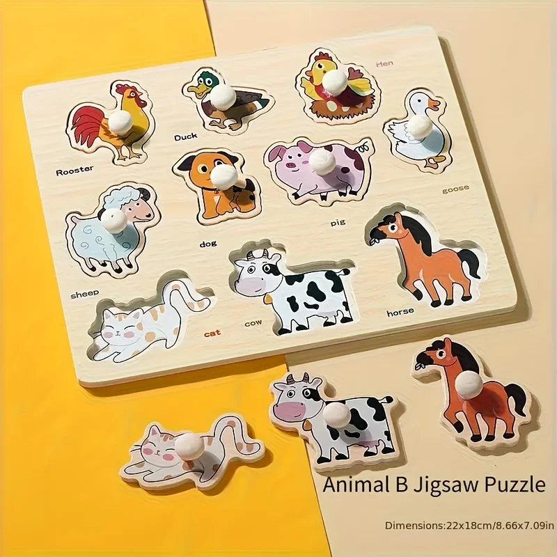 Baby Hand-Hold Puzzle Board – Montessori Wooden Shape Matching Toy for Toddlers, Early Cognitive & Motor Skills Development