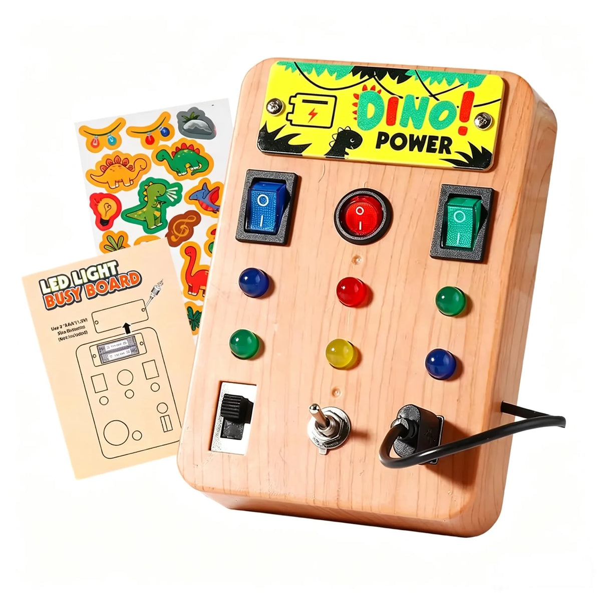 Montessori LED Light Busy Board Simulator with Switch and Dinosaur Sound Effects: A smart educational toy suitable for toddlers.