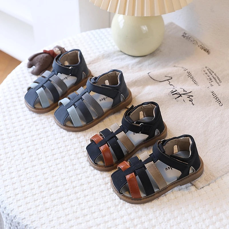 Boys Summer Closed Toe Sandals Anti-Collision Soft Sole Beach Shoes Non-Slip Rubber Bottom Toddler Casual Footwear 21-30
