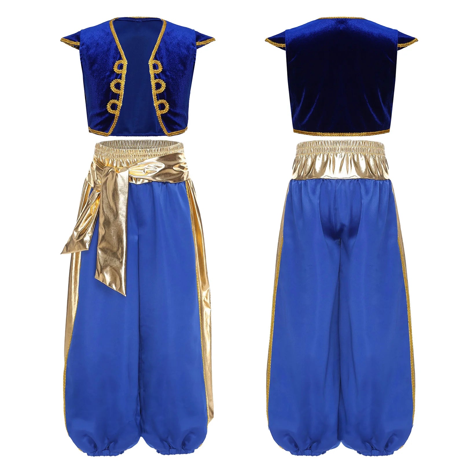 Teen Boys Arabian Prince Dress Up Outfit Halloween Lamp Elf Cosplay Costume Cap Sleeve Vest with Harem Pants Arab Dance Bloomers