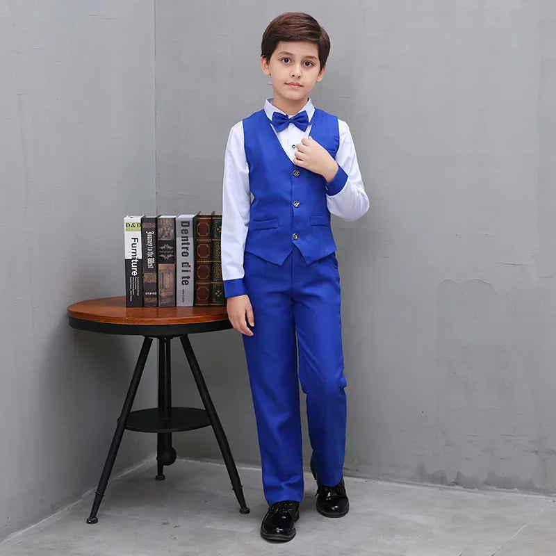 Boys' Small Suit, Vest Set, Big Children's Strap Pants, Performance Dress, Wedding Piano Performance
