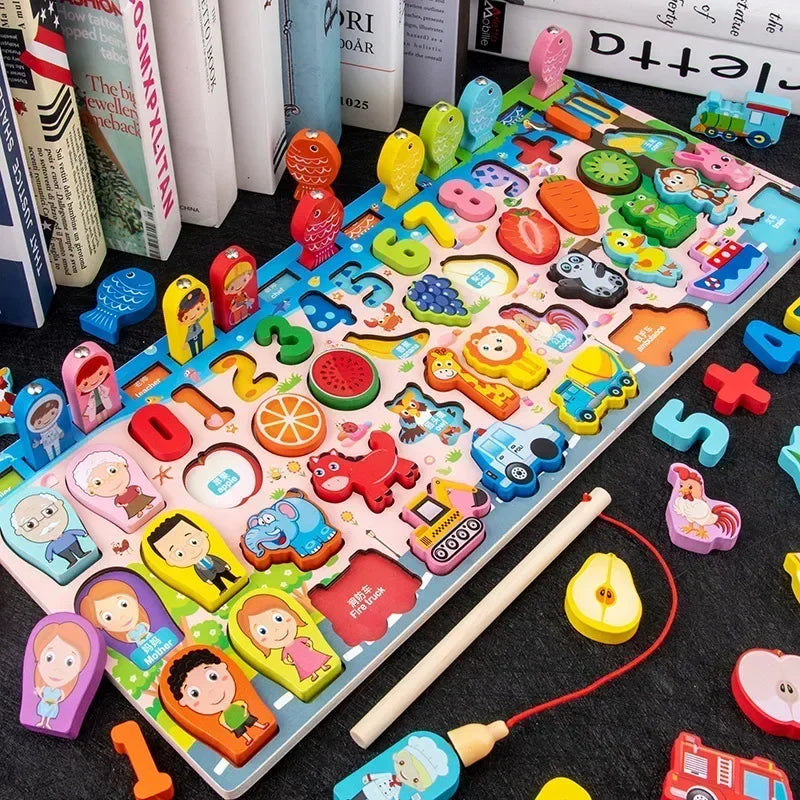 Educational Toys Puzzle Board for Montessori Learning Game Mathematical Counting Fishing Color Matching Toy for Children's Gift